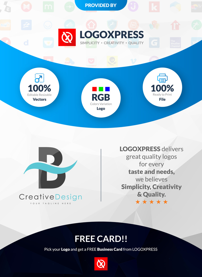 Creative B Letter Blue Wave Vol-01 Logo Design - Features Image 1