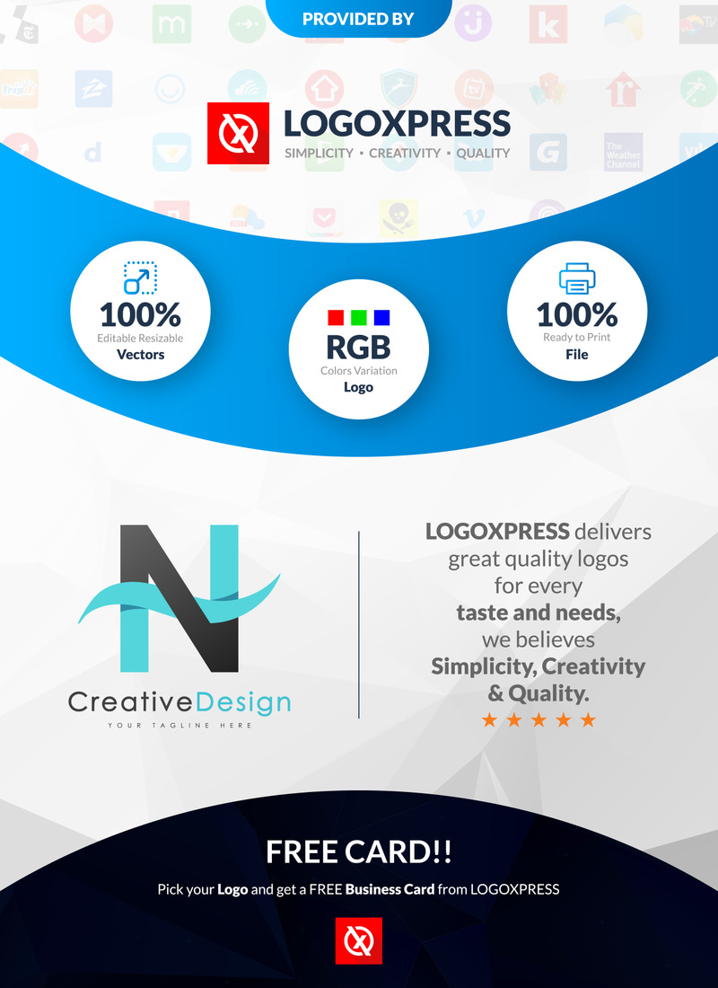 Creative N lettera Blue Wave Logo Design - Caratteristiche Immagine 1