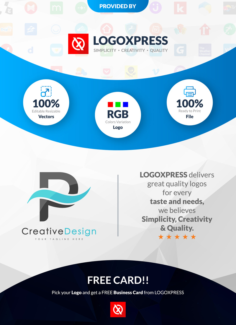 Creative Brand P Letter Blue Wave Logo Design - Features Image 1