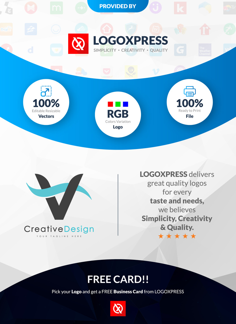 Creative V bokstaven blå våg logotypdesign - Features Image 1