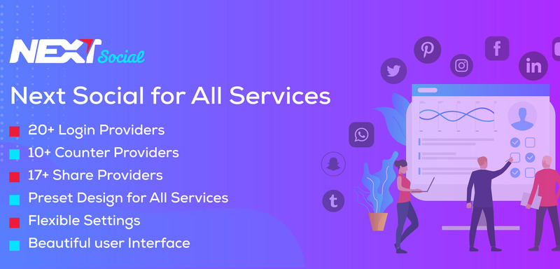 Social Login / Share / Counter - Next Social WordPress Plugin - Features Image 1