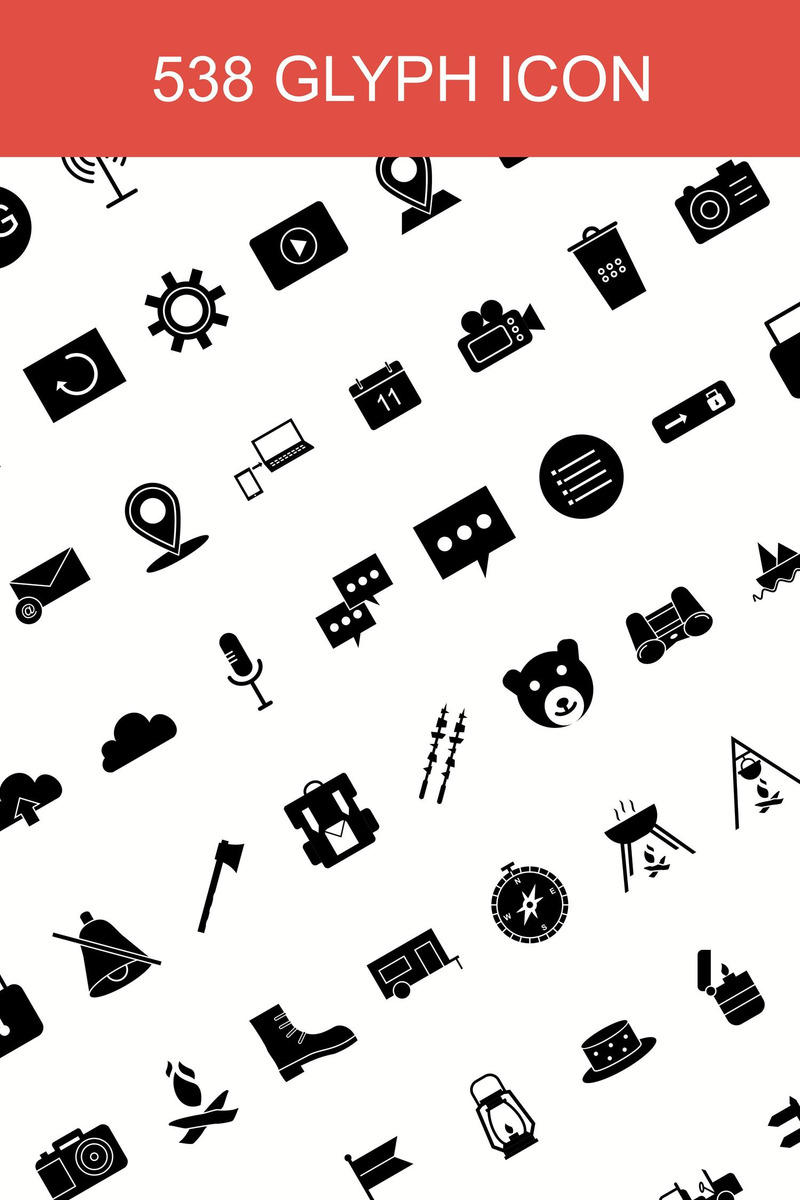 538 Glyph Icon med 15 olika kategorier Set - Features Image 1