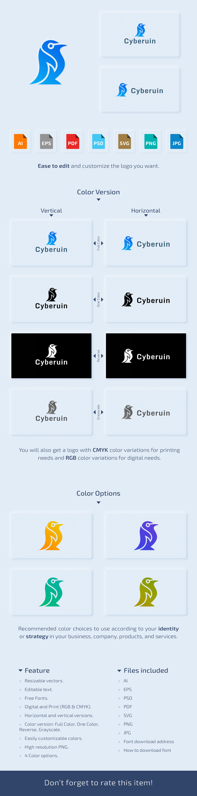 Cyberuin - Modern Penguin Logo Template - Caratteristiche Immagine 1