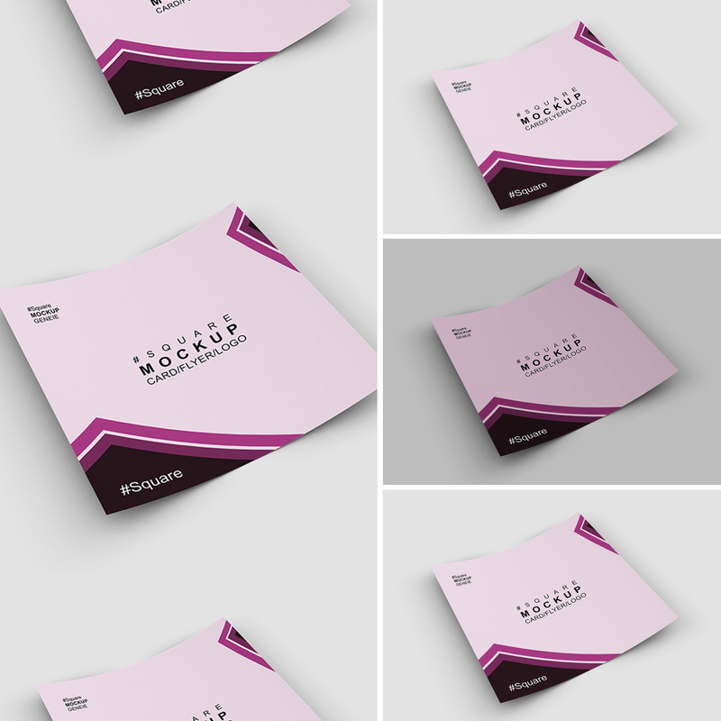 Square card business card on a flat sruface Product Mockup - Features Image 1