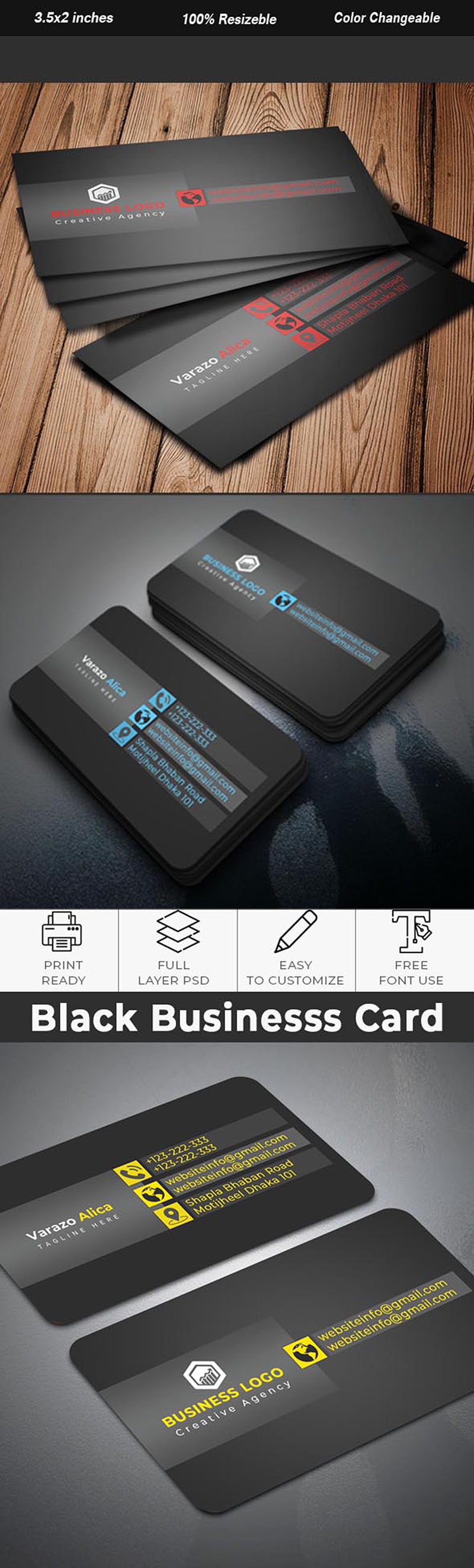 Black Business card Corporate Identity Template - Features Image 1
