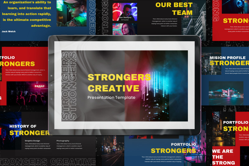 Modello di PowerPoint creativo di Strongers - Caratteristiche Immagine 1