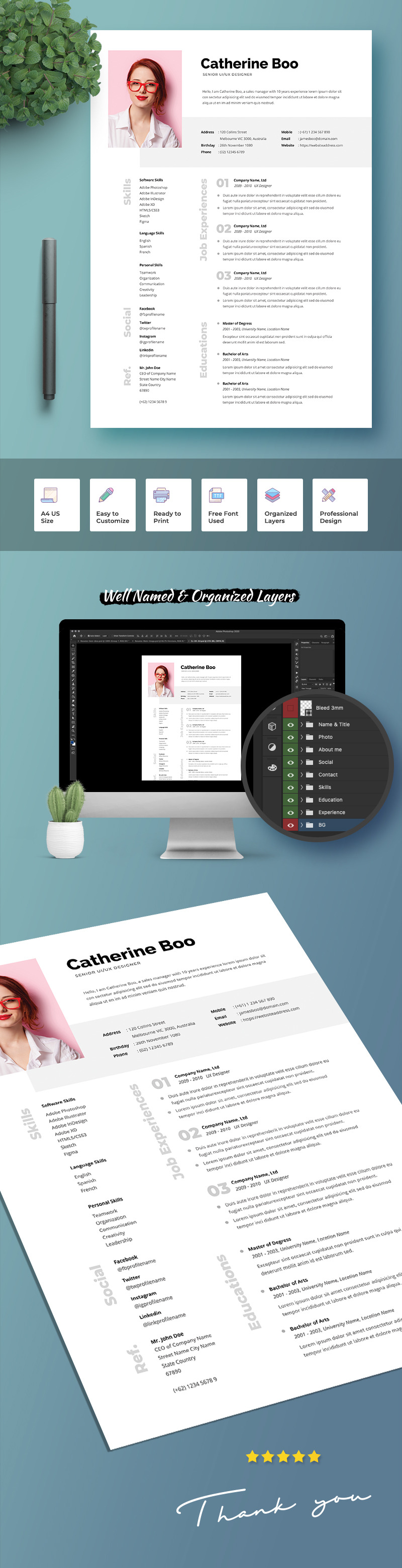 Plantilla de CV para mujer profesional - Features Image 1