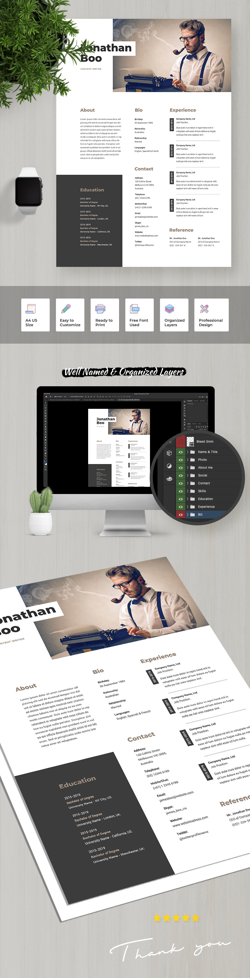 Jonathan Boo | Content Writer Professional Resume Template - Features Image 1