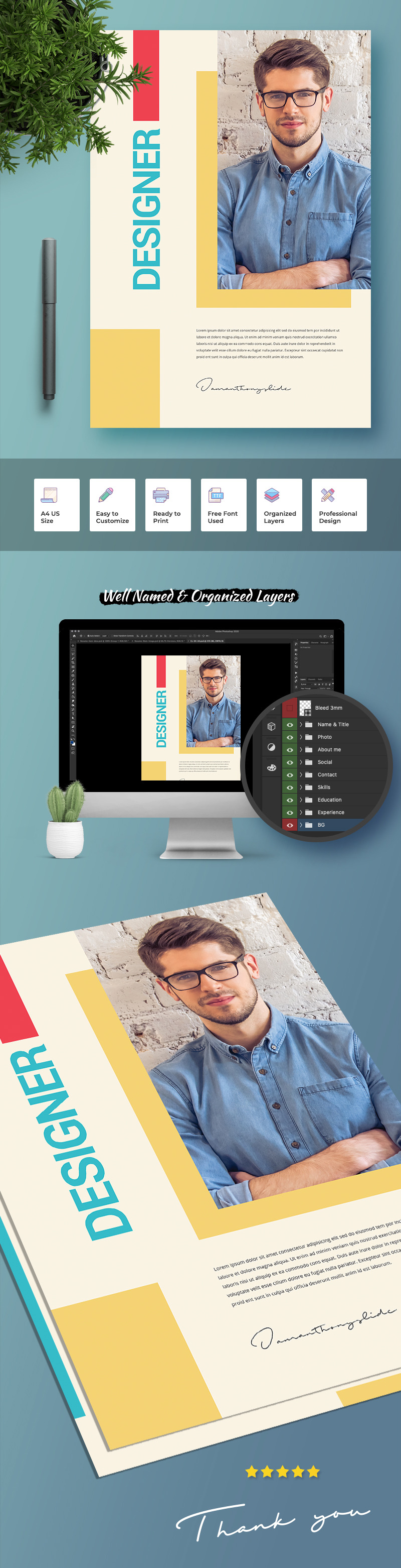 Designer Professional Resume Template - Features Image 1