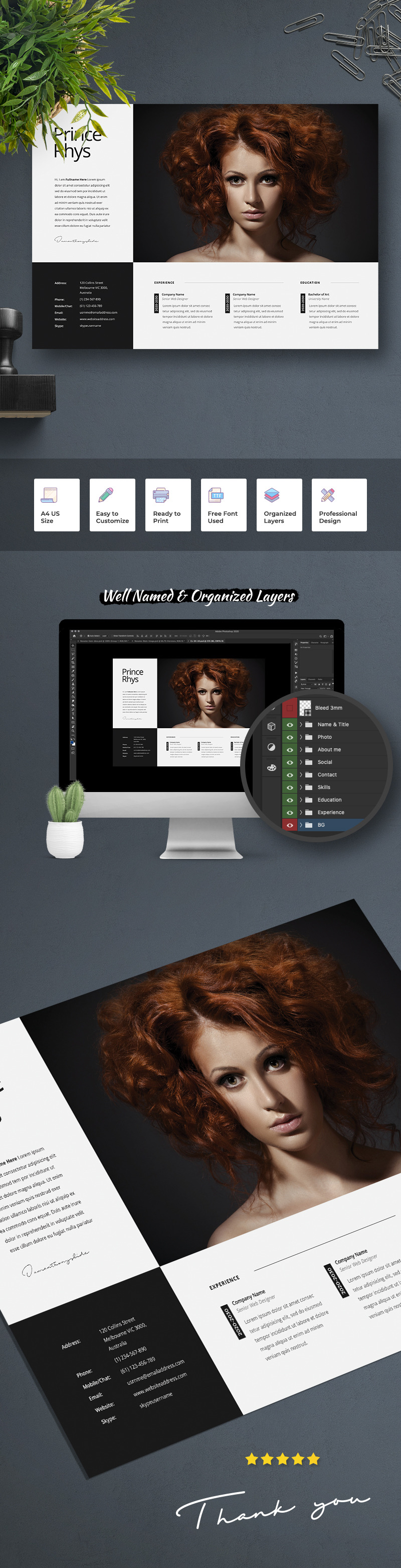 Prince Rhys - Modèle de CV de femme professionnelle et propre - Caractéristiques de l’image 1