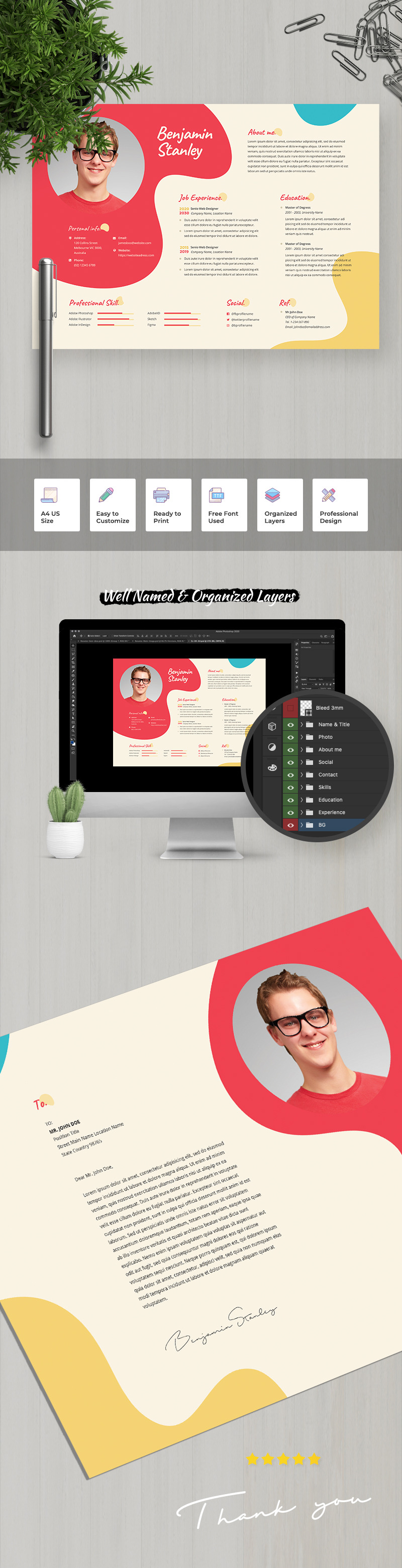 Benjamin Stanley | Szakmai és tiszta önéletrajz sablon - Features Image 1