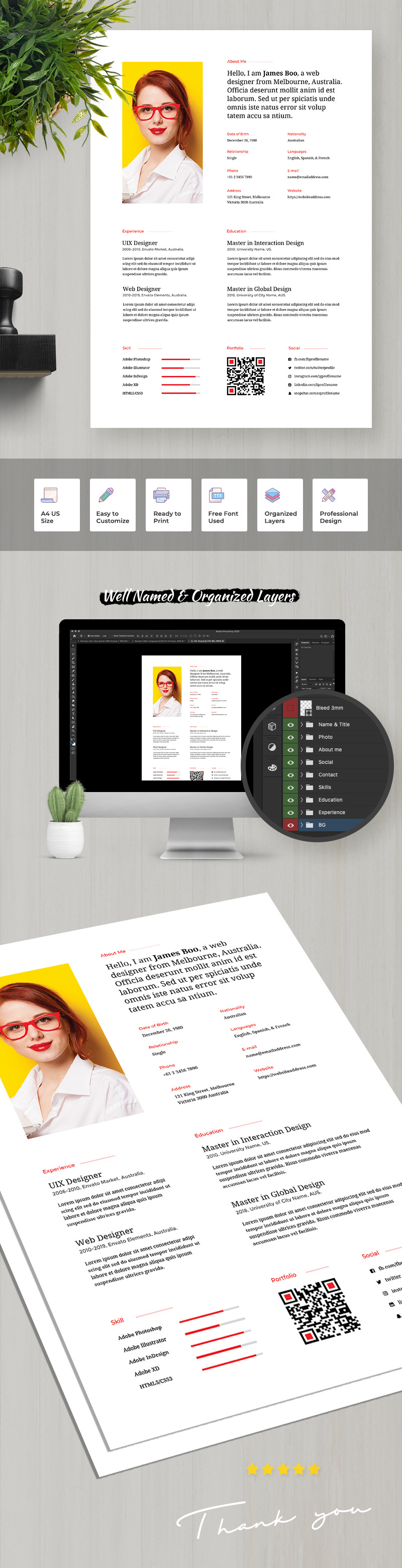 James Boo | Web Designer Professional and Clean Resume Template - Features Image 1