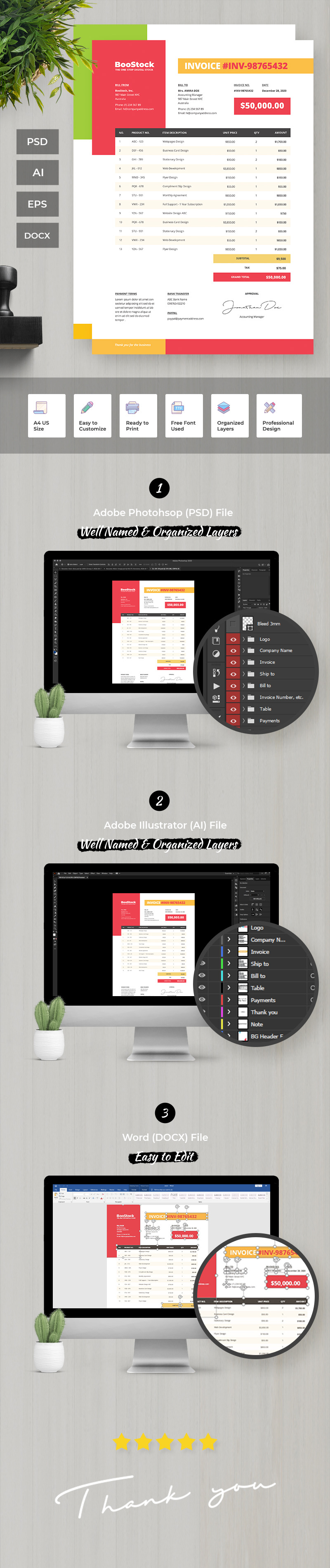Professional and Clean Invoice Corporate Identity Template - Features Image 1