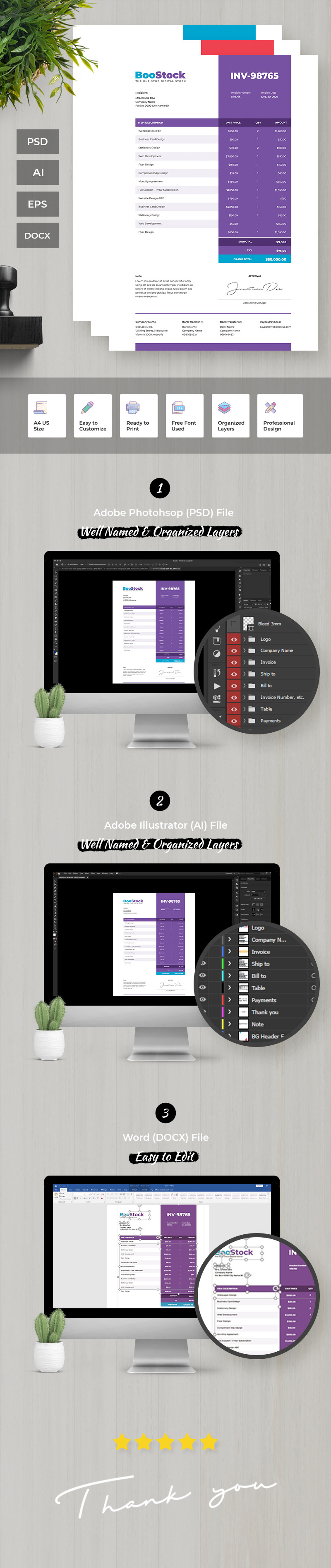 Professional and Clean Invoice Corporate Identity Template - Features Image 1