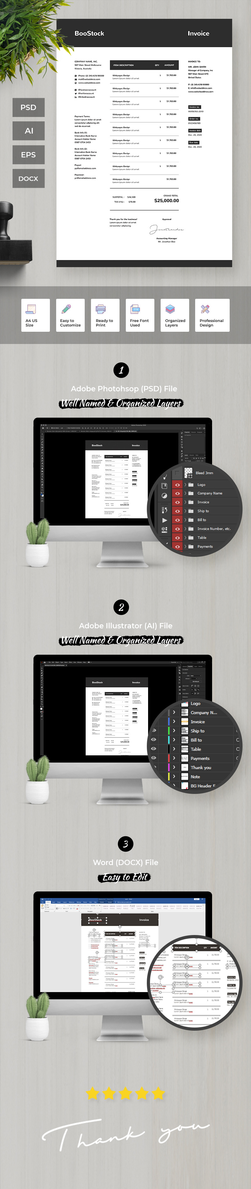 Professional and Clean Invoice Corporate Identity Template - Features Image 1