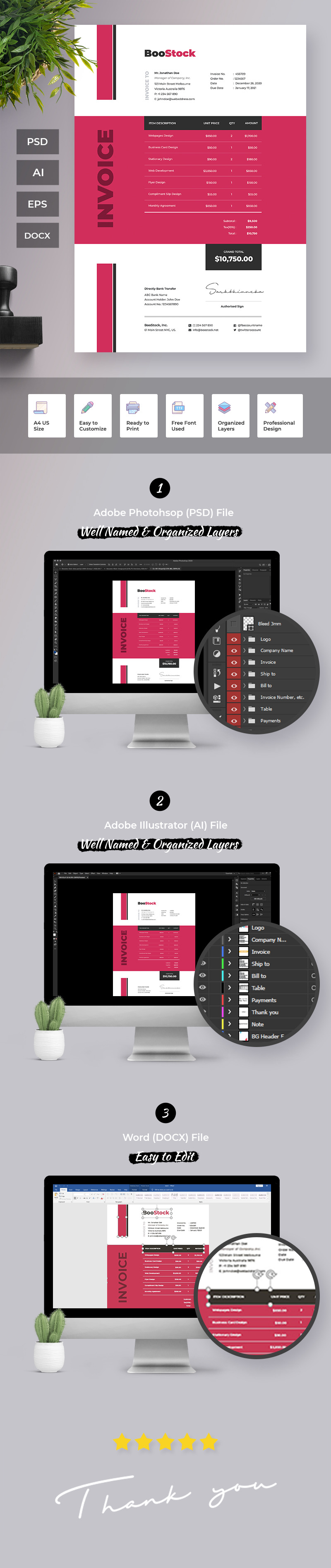 Professional and Clean Invoice Corporate Identity Template - Features Image 1