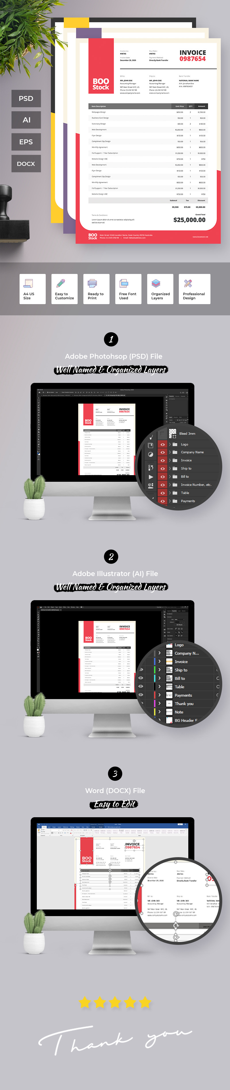 Professional and Clean Invoice Corporate Identity Template - Features Image 1