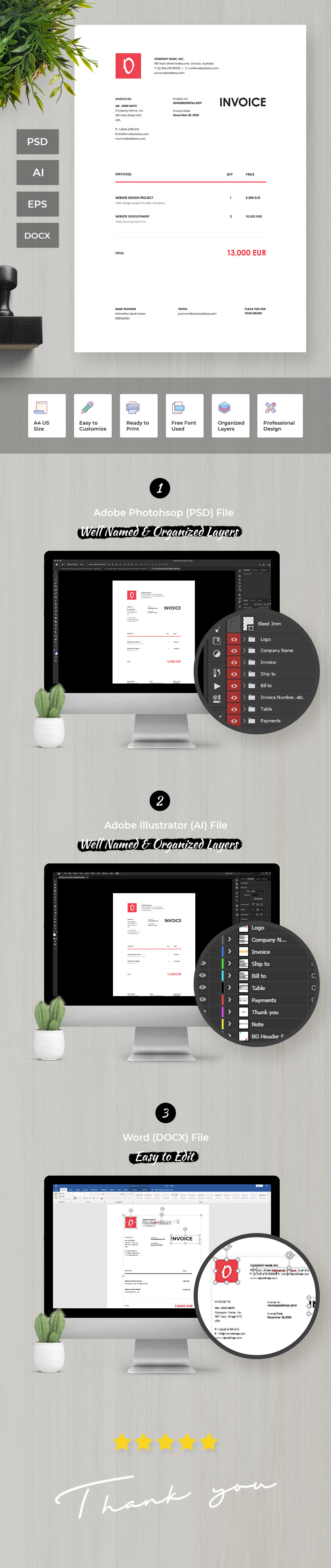 Professional and Clean Invoice Corporate Identity Template - Features Image 1