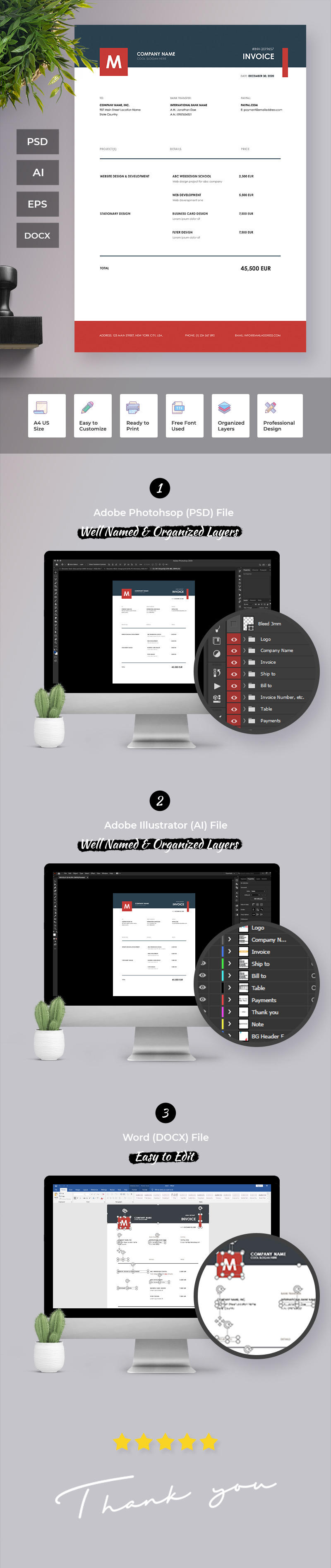 Professional and Clean Invoice Corporate Identity Template - Features Image 1