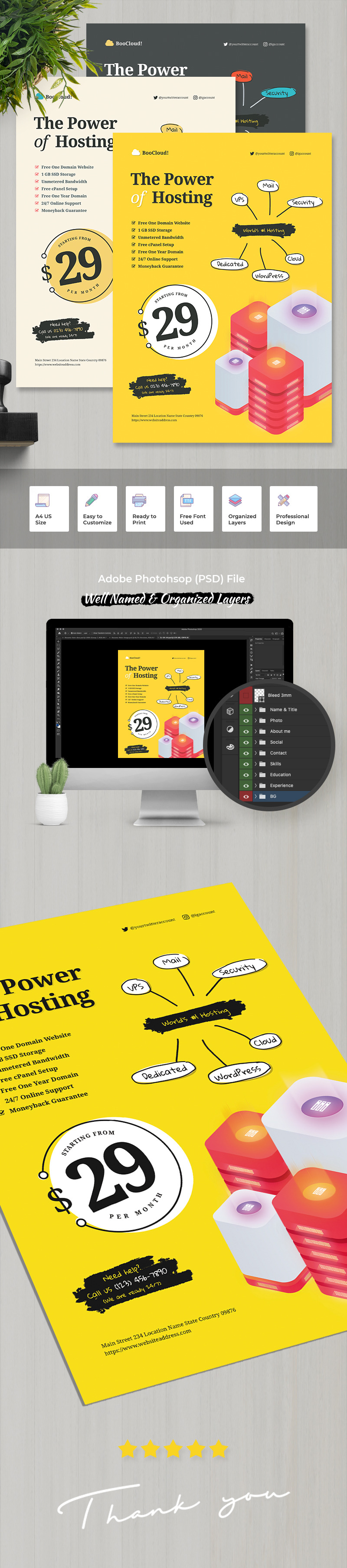 Retro Hosting Flyer Corporate Identity Template - Features Image 1