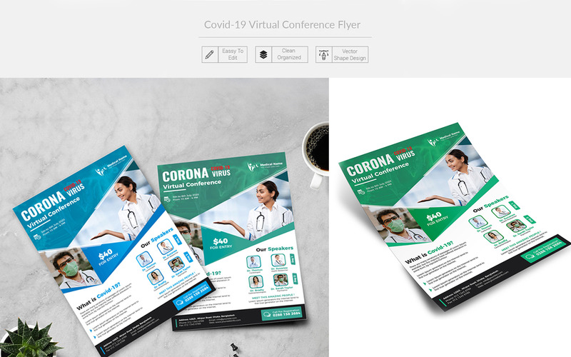 Флаер виртуальной конференции Covid-19 - шаблон фирменного стиля - Features Image 1