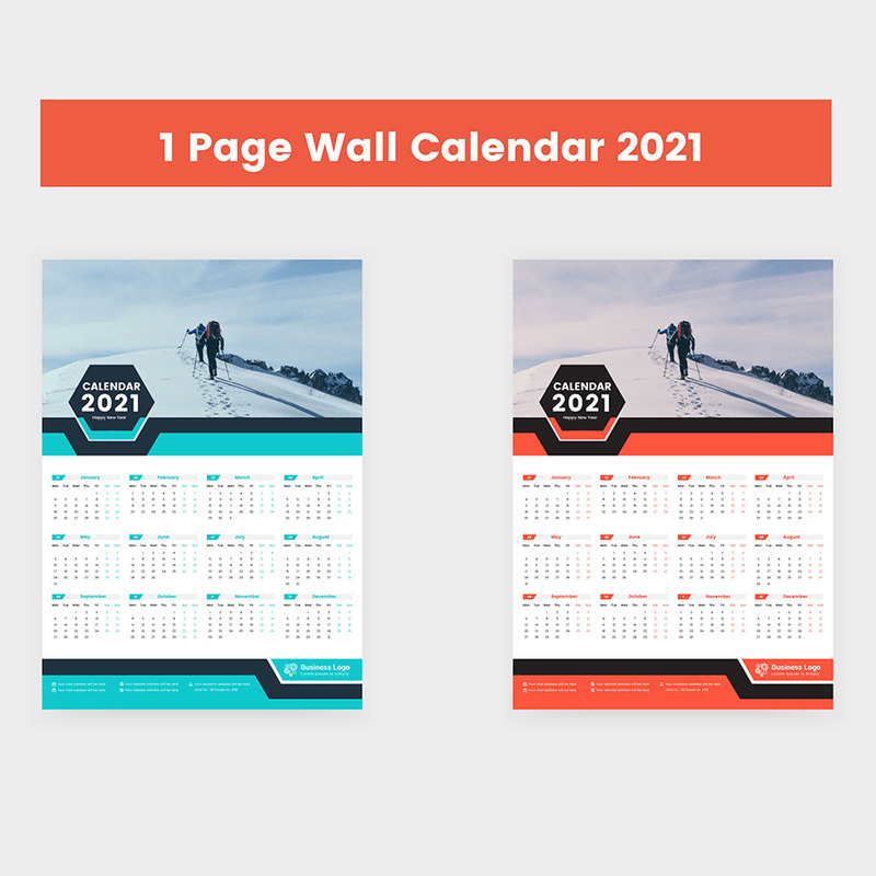 Calendário de parede de uma página 2021 - modelo de identidade corporativa - Features Image 1