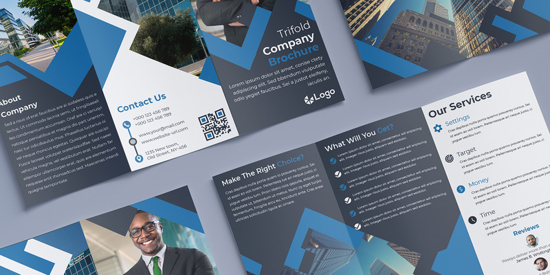 Blue Trifold Brochure Design Corporate Identity Template - Features Image 1
