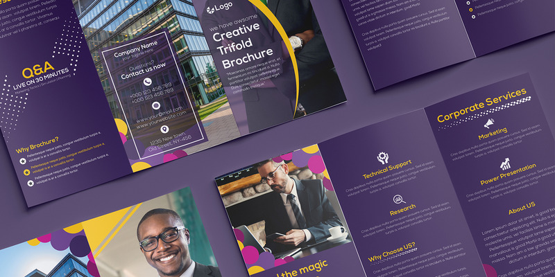 Creative Dark Purple Trifold Brochure Design Corporate Identity Template - Features Image 1