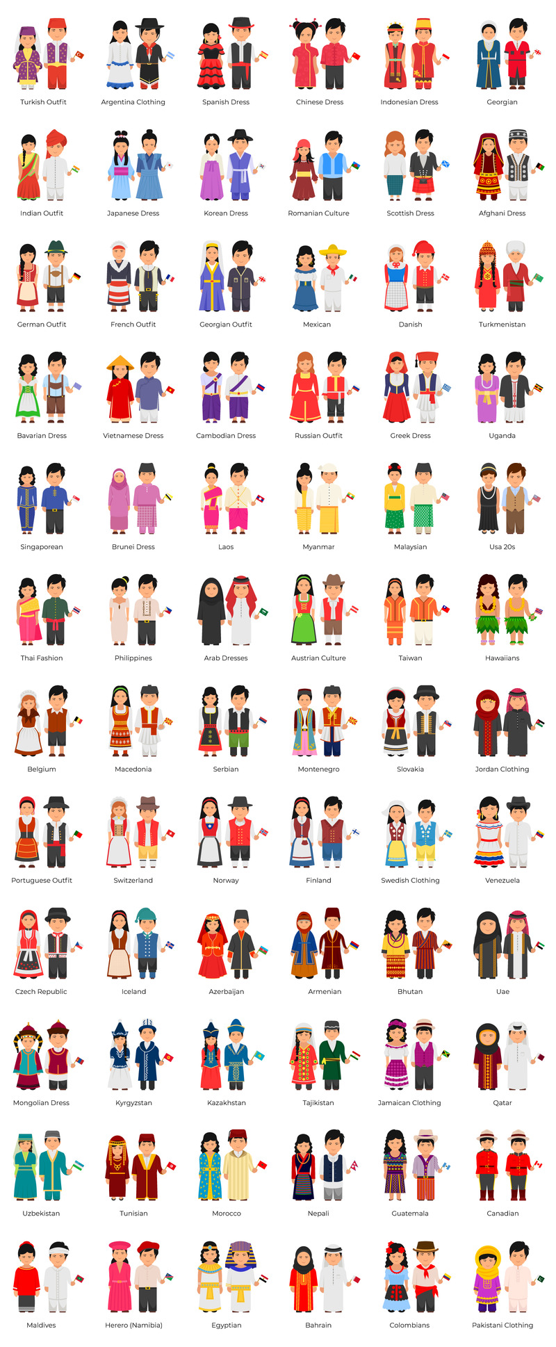 Национальная одежда векторов установить значок - Features Image 1