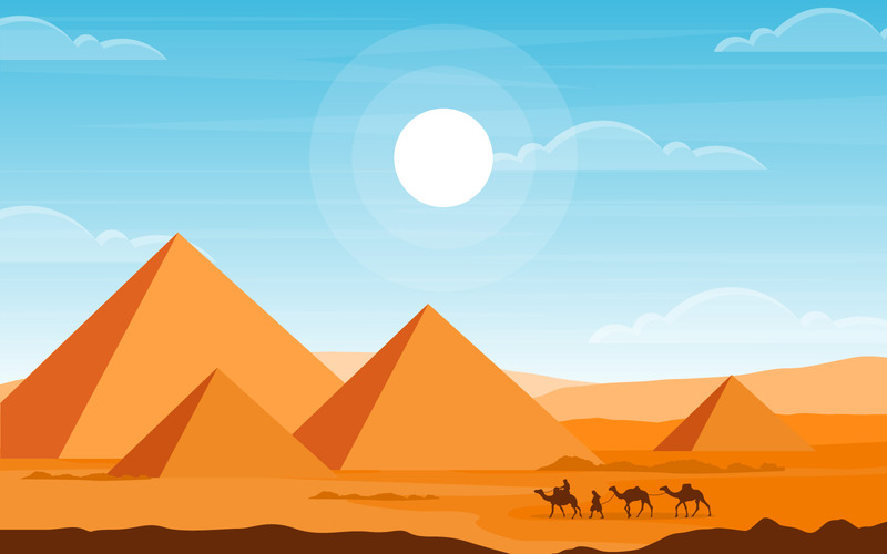 Camel Caravan Crossing Egypt Pyramid Desert - Illustration - Features Image 1