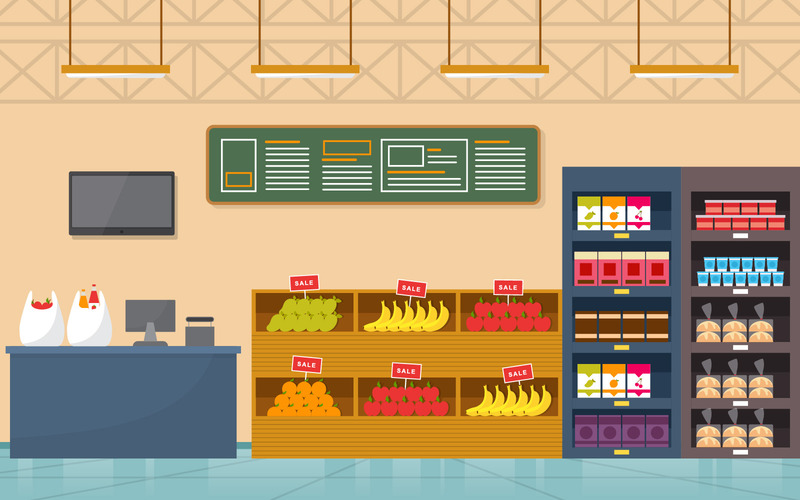 Grocery Retail Interior - Illustration - TemplateMonster