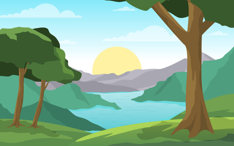 River Morning Landscape - Illustrazione - Caratteristiche Immagine 1
