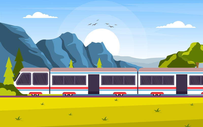 Railway Train Station Landscape Illustration