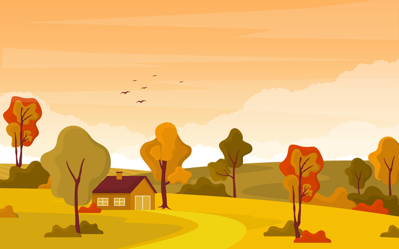 Fall Scenes Vector Autumn Fall Landscape - Illustration - TemplateMonster