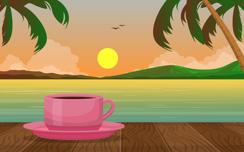 Tropisk strand med te - illustration - Features Image 1