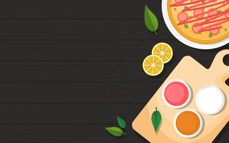 Pizza svart träbord - illustration - Features Image 1