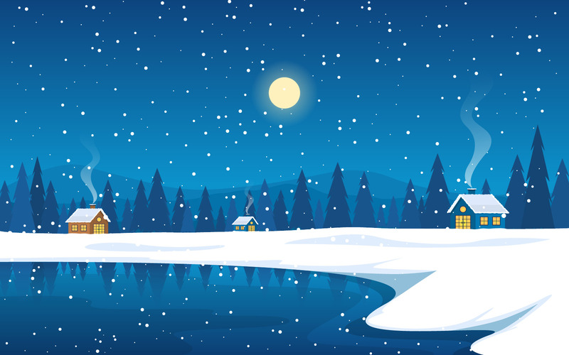 Winter Lake Night View - Illustrazione - Caratteristiche Immagine 1