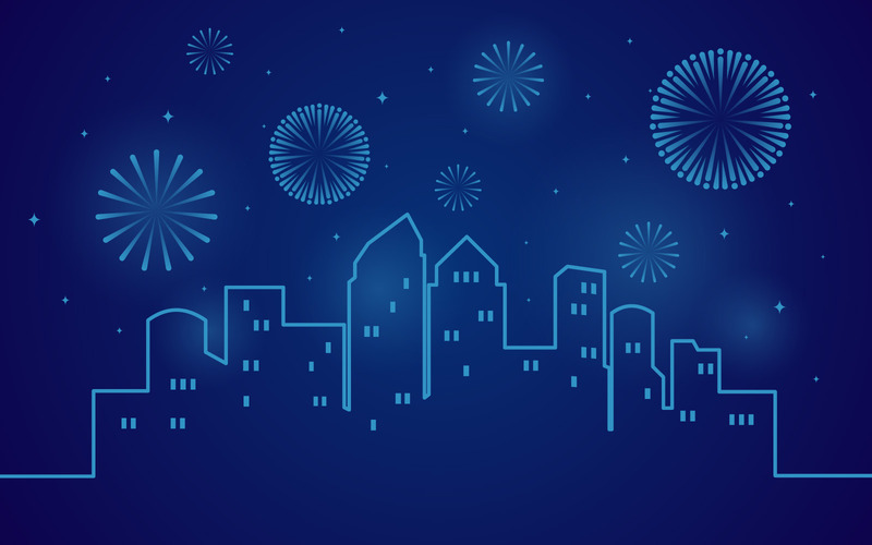 Stad vuurwerk vakantie - illustratie - Features Image 1