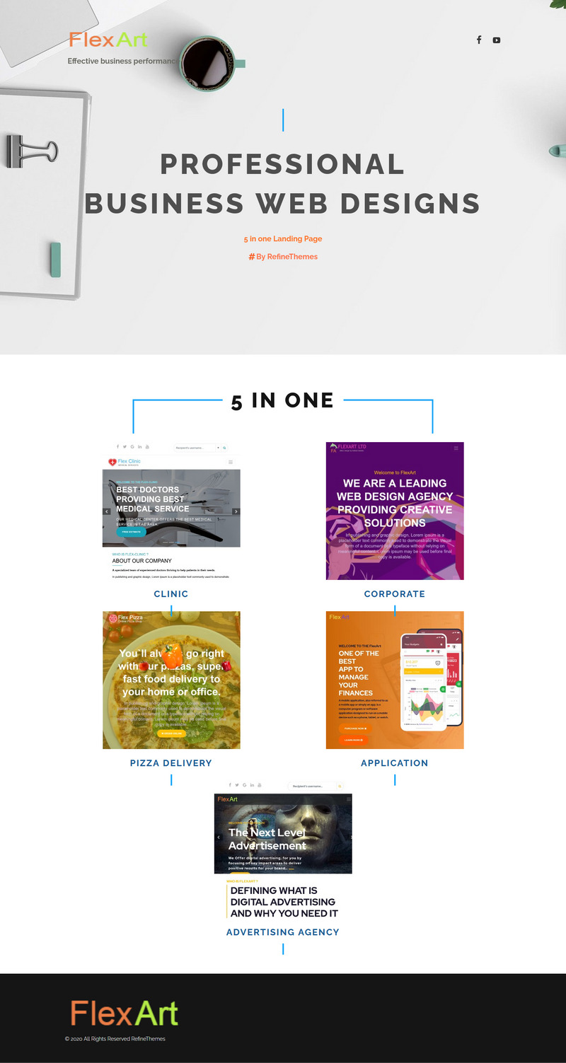FlexArt - Five in One Landing Page Template - Features Image 1