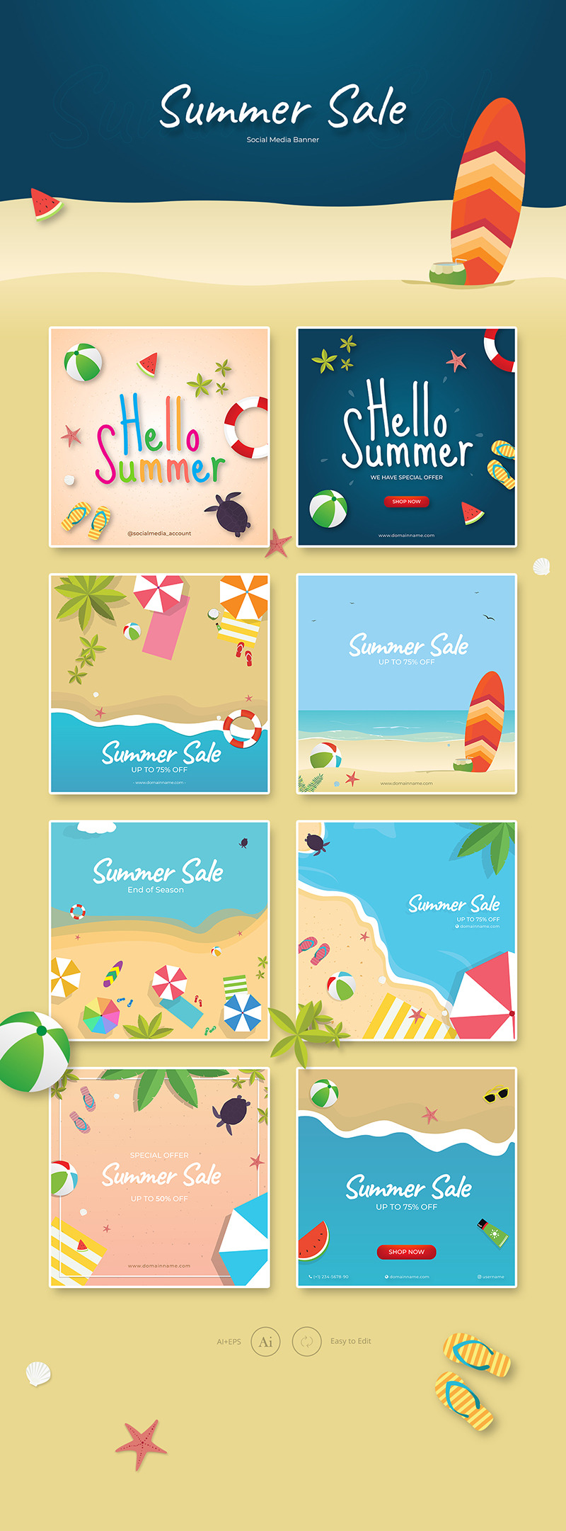 Summer Sale Banners Collection Social Media Template - Features Image 1