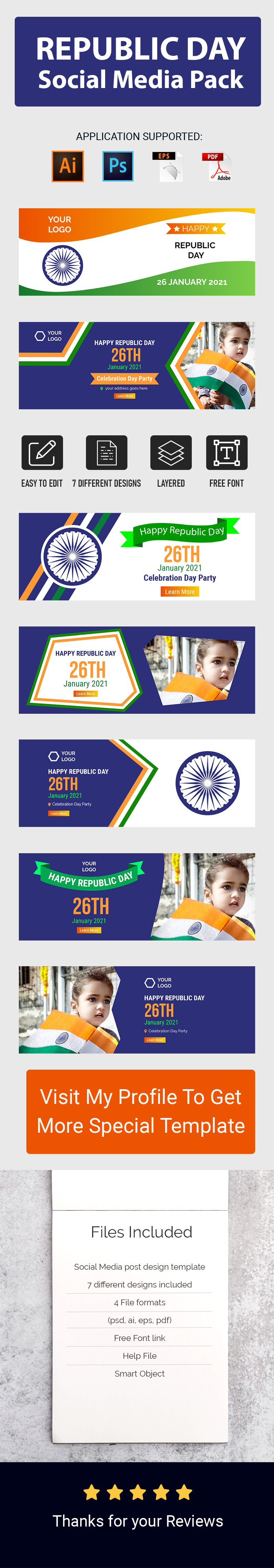7 India Republic Day Vector Banners Template Pack for Social Media - Features Image 1
