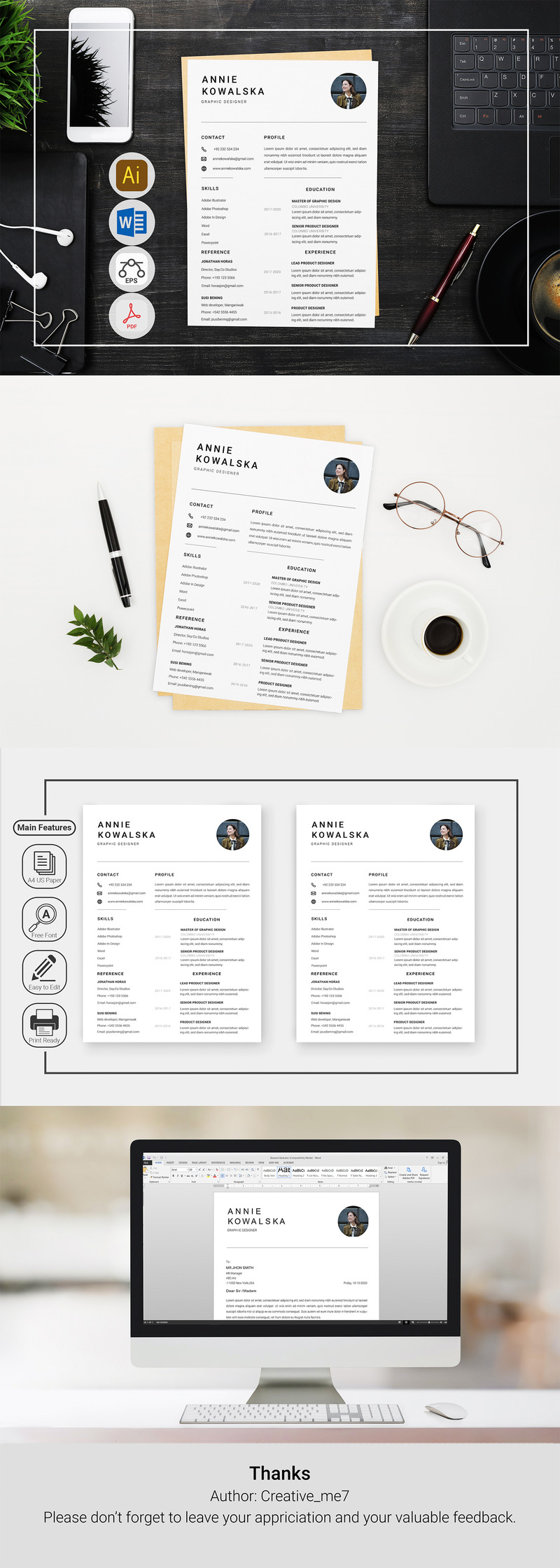 Lebenslauf-Vorlage namens Simple With Cover Letter #123176 - Bildeigenschaften 1
