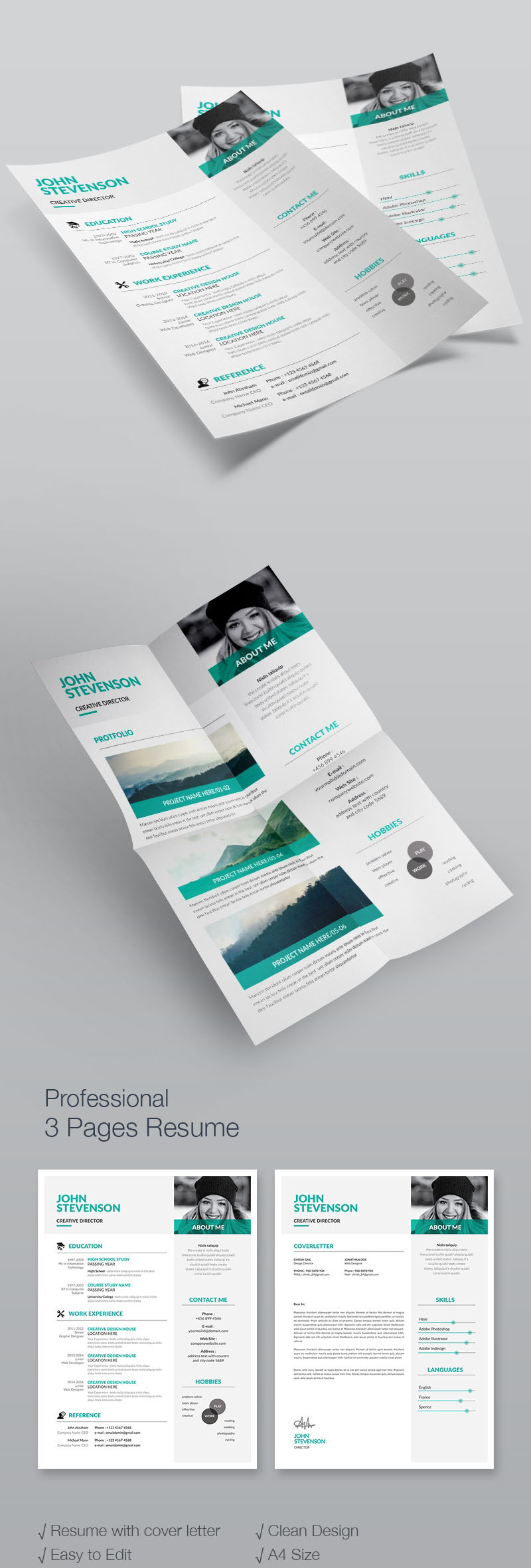 Clean 3 Pages Resume Template - Features Image 1