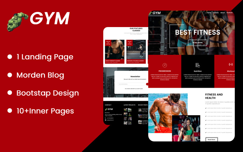 Hulk Gym-målsida PSD-mall - Features Image 1