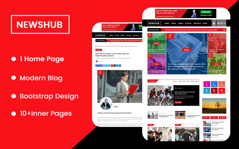 PSD шаблон цільової сторінки NewsHub - Features Image 1