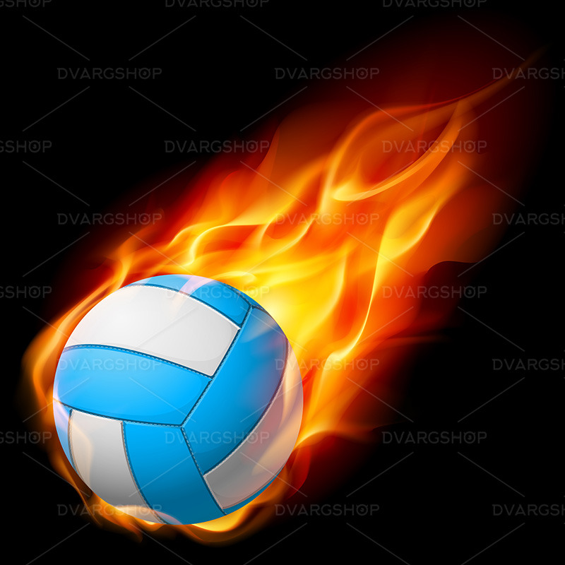 Realistic Fire Volleyball Illustration on White Background - Vector Image - Features Image 1