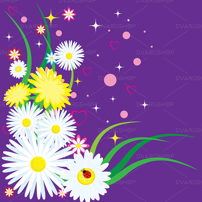 Beautiful Chamomiles with Ladybug - Vector Image - Features Image 1
