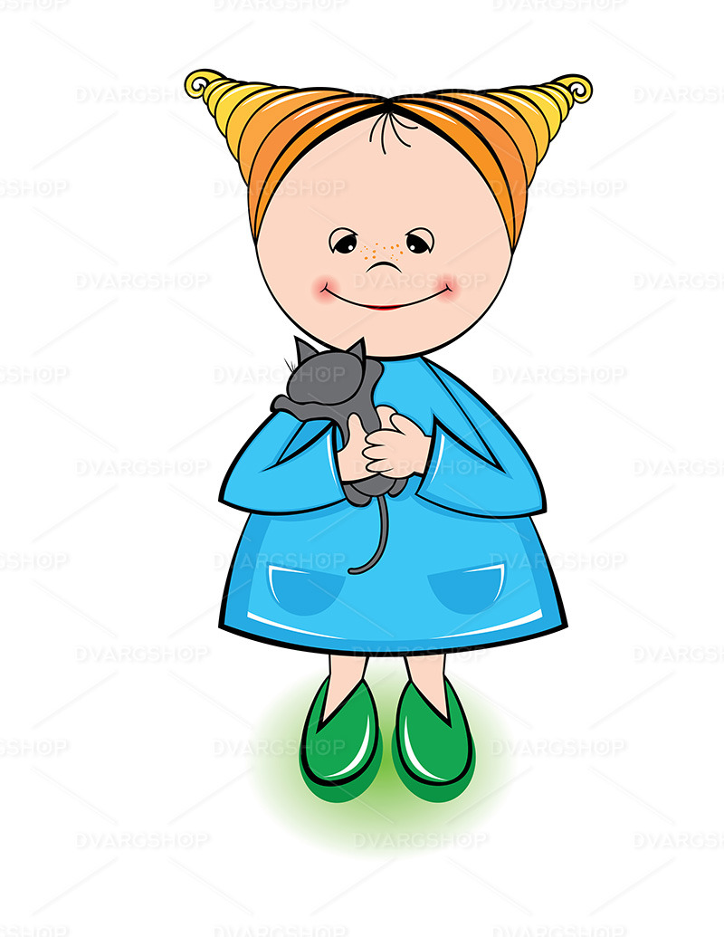 Kiz, ile, kedi, -, vector, heykel - Features Image 1