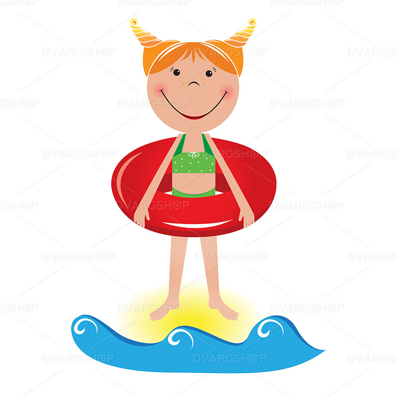 Cartoon Little Girl with Lifeline - Vector Image - Obraz funkcji 1