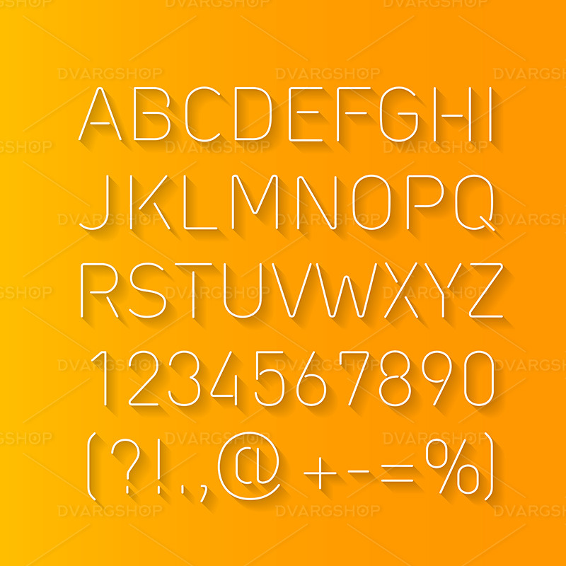 Font linee sottili con ombra - immagine vettoriale - Caratteristiche Immagine 1